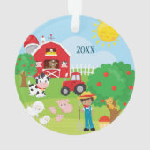 Kute Barnyard Animals, Farmer, Tractor Kerstmis Ornament (achterkant)