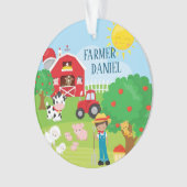 Kute Barnyard Animals, Farmer, Tractor Kerstmis Ornament (voorkant)
