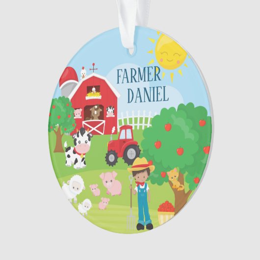 Kute Barnyard Animals, Farmer, Tractor Kerstmis Ornament (voorkant)