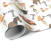 Kute Barnyard Farm Animals | Achtergrondkleur Cadeaupapier (Rol Hoek)