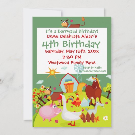 Kute Barnyard Farm Animals Birthday Invitation Kaart (Voorkant)