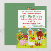 Kute Barnyard Farm Animals Birthday Invitation Kaart (Voorkant / Achterkant)