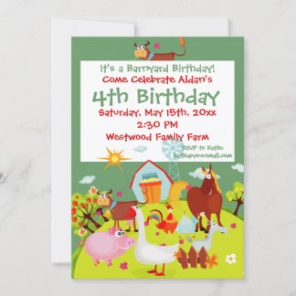 Kute Barnyard Farm Animals Birthday Invitation Kaart