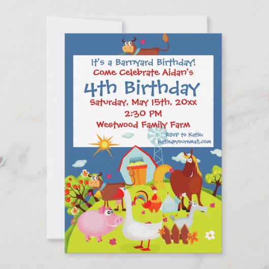 Kute Barnyard Farm Animals Birthday Invitation Kaart (Voorkant)