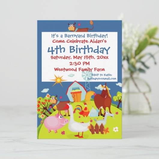 Kute Barnyard Farm Animals Birthday Invitation Kaart (Staand voorkant)