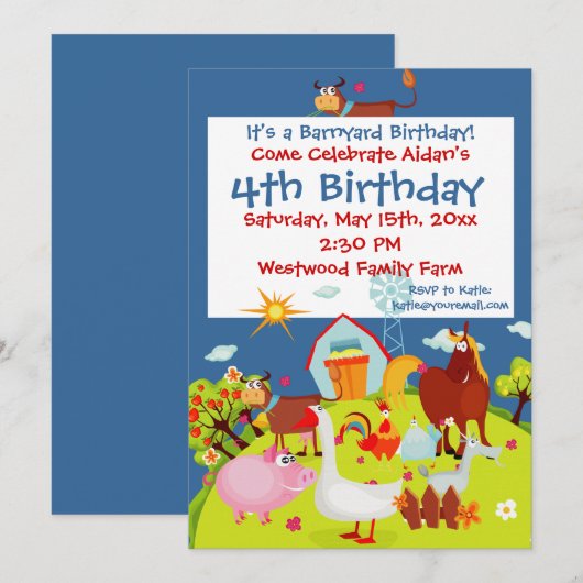 Kute Barnyard Farm Animals Birthday Invitation Kaart (Voorkant / Achterkant)