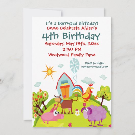 Kute Barnyard Farm Animals Birthday Invitation Kaart (Voorkant)