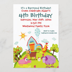 Kute Barnyard Farm Animals Birthday Invitation Kaart