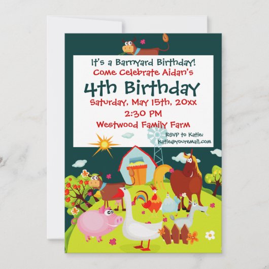Kute Barnyard Farm Animals Birthday Invitation Kaart (Voorkant)