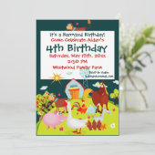 Kute Barnyard Farm Animals Birthday Invitation Kaart (Staand voorkant)
