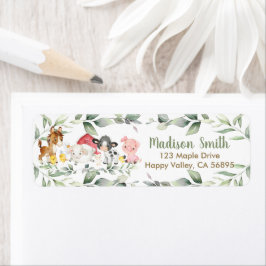Kute Barnyard Farm Animals Greenery Return Address Etiket