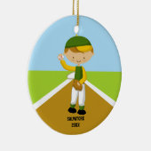Kute Baseball Player in Green & Yellow Ornament (Rechts)