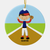 Kute Baseball Player in Red & Blue Ornament (Voorkant)