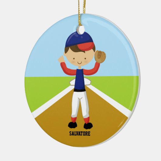 Kute Baseball Player in Red & Blue Ornament (Links)