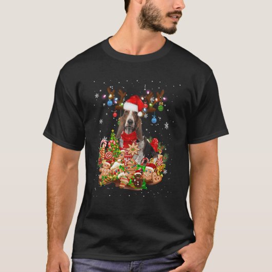 Kute Basset Hound Reindeer Kerstverlichting Zant T-shirt (Voorkant)