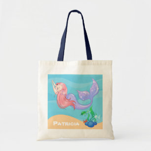 Kute Beach mermaid add name canvas tas