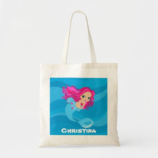 Kute Beach mermaid add name canvas tas (Voorkant)