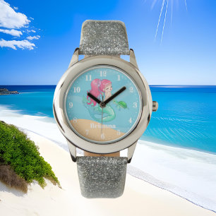 Kute Beach mermaid en seaturtle Horloge