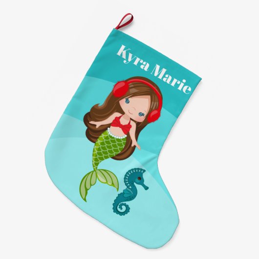 Kute Beach mermaid kerstfeestdag Grote Kerstsok (Voorkant (Hangend))