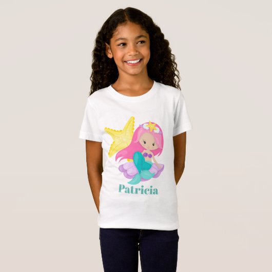 Kute Beach starfish and mermaid add name t shirt (Voorkant volledig)