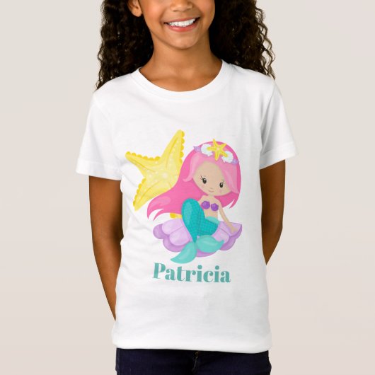 Kute Beach starfish and mermaid add name t shirt (Voorkant)