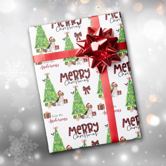Kute beagle, vogel- en kerstboom cadeaupapier
