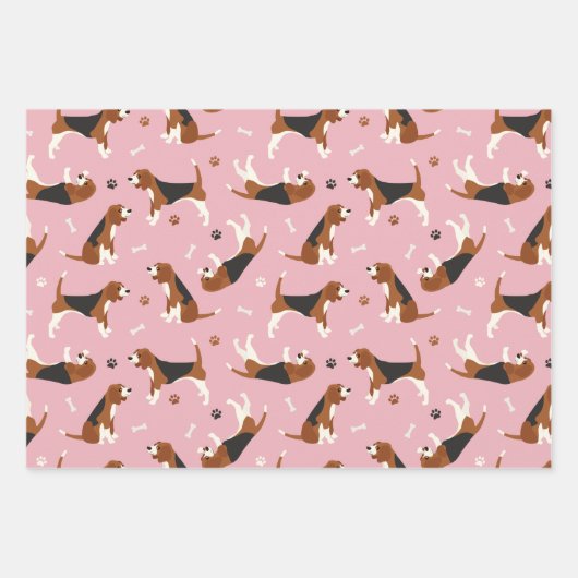 Kute beagles Paws and Botten Grey Green Roze Inpakpapier Vel (Voorkant 3)
