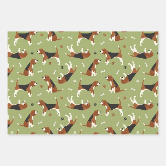 Kute beagles Paws and Botten Grey Green Roze Inpakpapier Vel (Voorkant 2)