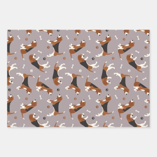 Kute beagles Paws and Botten Grey Green Roze Inpakpapier Vel (Voorkant)