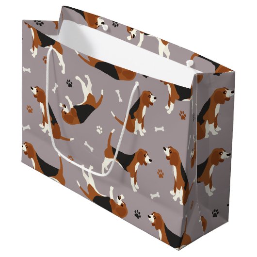 Kute beagles Paws and Botten Grey Groot Cadeauzakje (Voorkant Gekanteld)