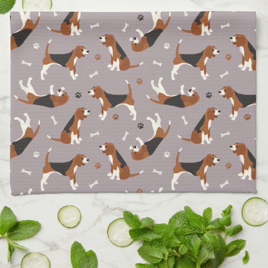 Kute beagles Paws and Botten Grey Theedoek (Gevouwen)