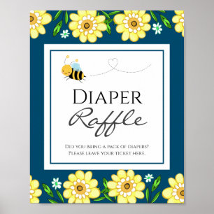 Kute bee Baby shower Diaper Raffle Party Sign Poster