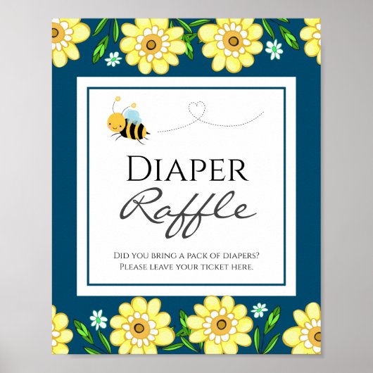 Kute bee Baby shower Diaper Raffle Party Sign Poster (Voorkant)