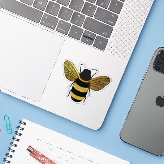 KUTE BEE SHINY YELLOW GOLD BLACK BUMBLEBEE CONTOUR STICKER (Laptop met iPhone)