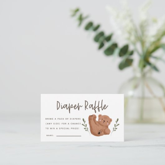 Kute Beer Baby shower Diaper Raffle Ticket Informatiekaartje (Staand voorkant)