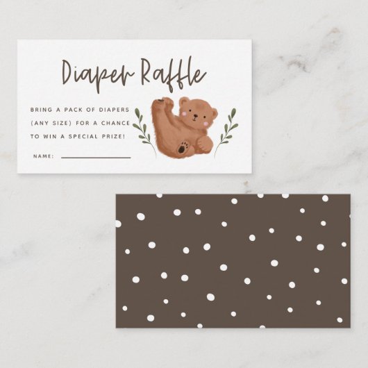 Kute Beer Baby shower Diaper Raffle Ticket Informatiekaartje (Voorkant / Achterkant)