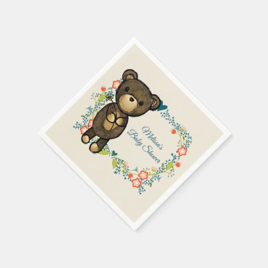 Kute Beer en Floral Wreated Baby shower Servetten (Hoek)