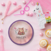Kute Beer en Flowers Child's Birthday Papieren Bordje (Feest)