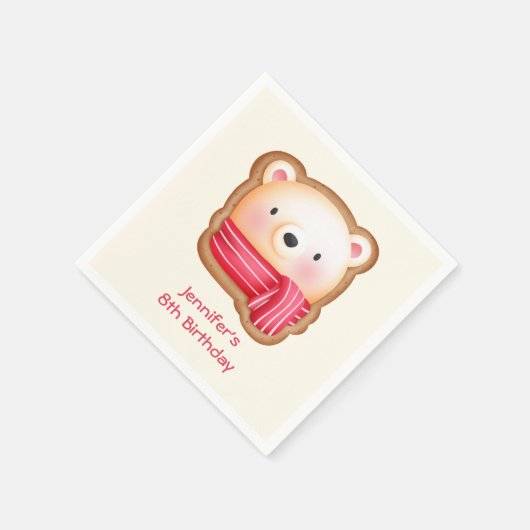 Kute Beer Face in een Red Scarf Birthday Servet (Hoek)