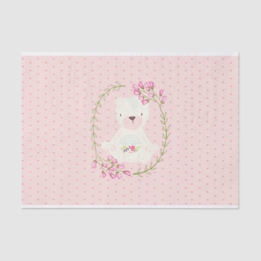 Kute Beer Floral Wreator and Hearts Tissuepapier (Voorkant)