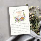 Kute Beer Flower Basket Blue Books for Baby shower Informatiekaartje