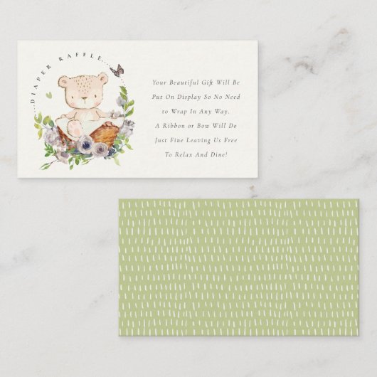Kute Beer Flower Basket Green Display Baby shower Informatiekaartje (Voorkant / Achterkant)