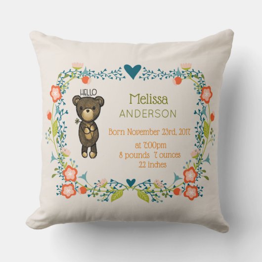 Kute Beer, gele bloem en baarmoeder Kussen (Voorkant)