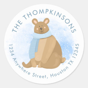 Kute Beer kerstnaam retouradres Klassieke Ro Ronde Sticker