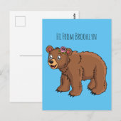 Kute beer met afbeelding van de cartoon van de blo briefkaart (Voorkant / Achterkant)