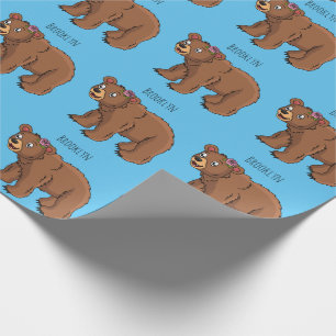 Kute beer met afbeelding van de cartoon van de blo cadeaupapier