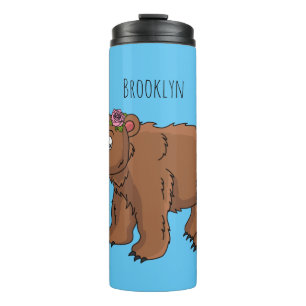 Kute beer met afbeelding van de cartoon van de blo thermosbeker