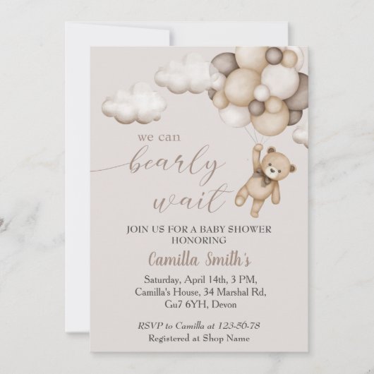 Kute Beer met Baby shower-uitnodigingen voor ballo Kaart (Voorkant)