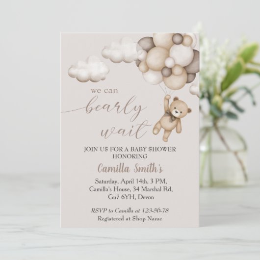 Kute Beer met Baby shower-uitnodigingen voor ballo Kaart (Staand voorkant)