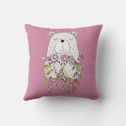 Kute Beer met bloemen Sierkussen (Achterkant)